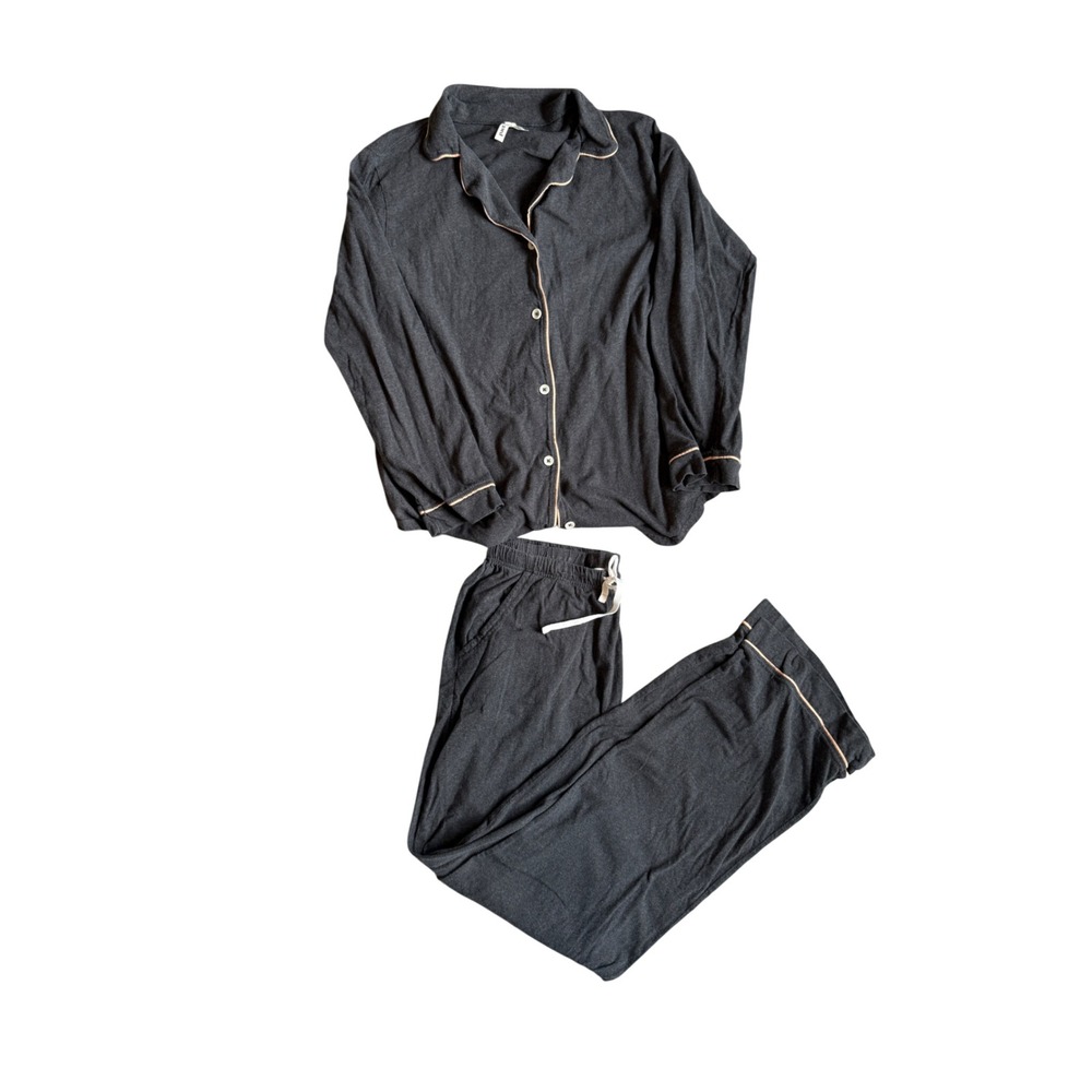 Pact Womens Organic Cotton Pajama Set Charcoal Grey Heather Button Down Medium